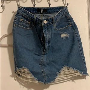 Distressed denim skirt